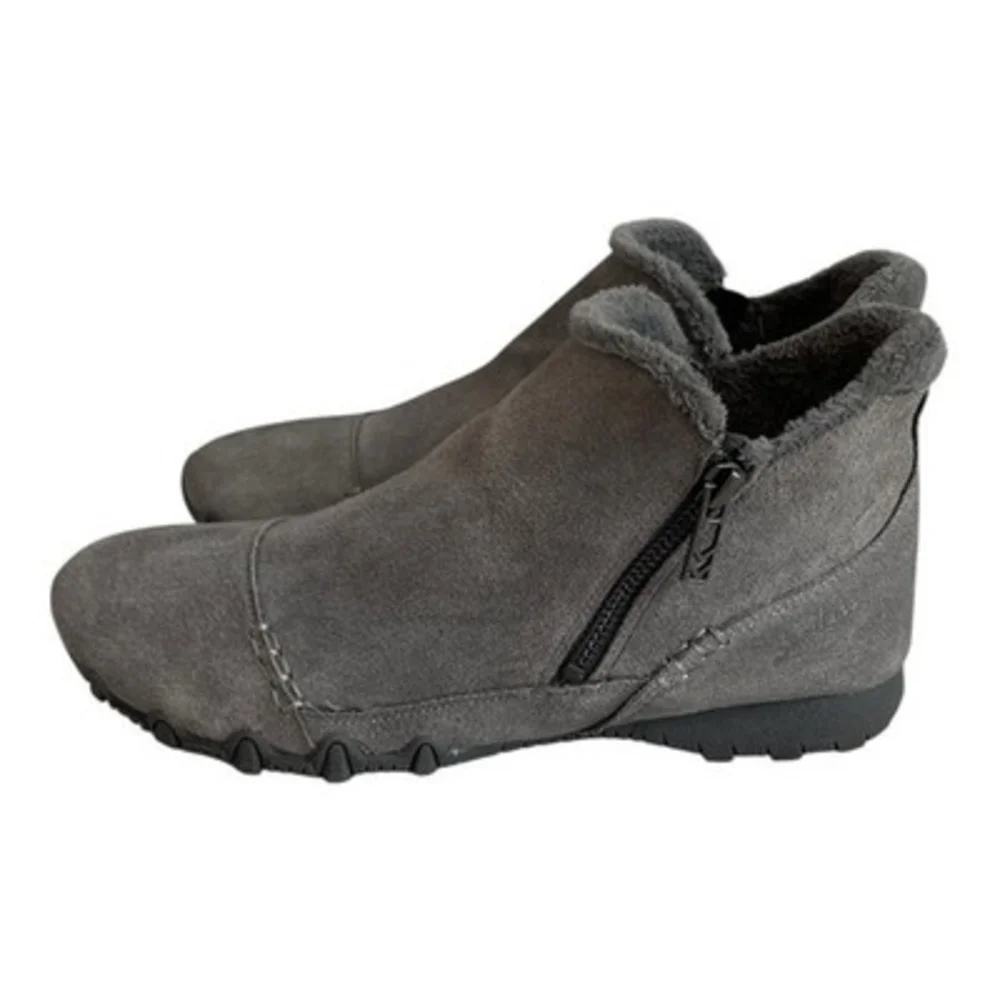 Skechers Womens Relaxed Fit Easy Going Cool Zip Ankle Boots 8.5 Gray Suede Fur